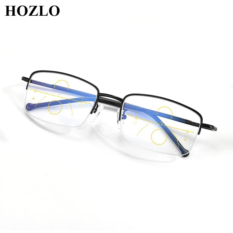 

Metal Semirim Anti Blue Light Men's Progressive Reading Glasses Magnifier Women Look Near Far Presbyopic Eyeglasses +1.0~+4.0