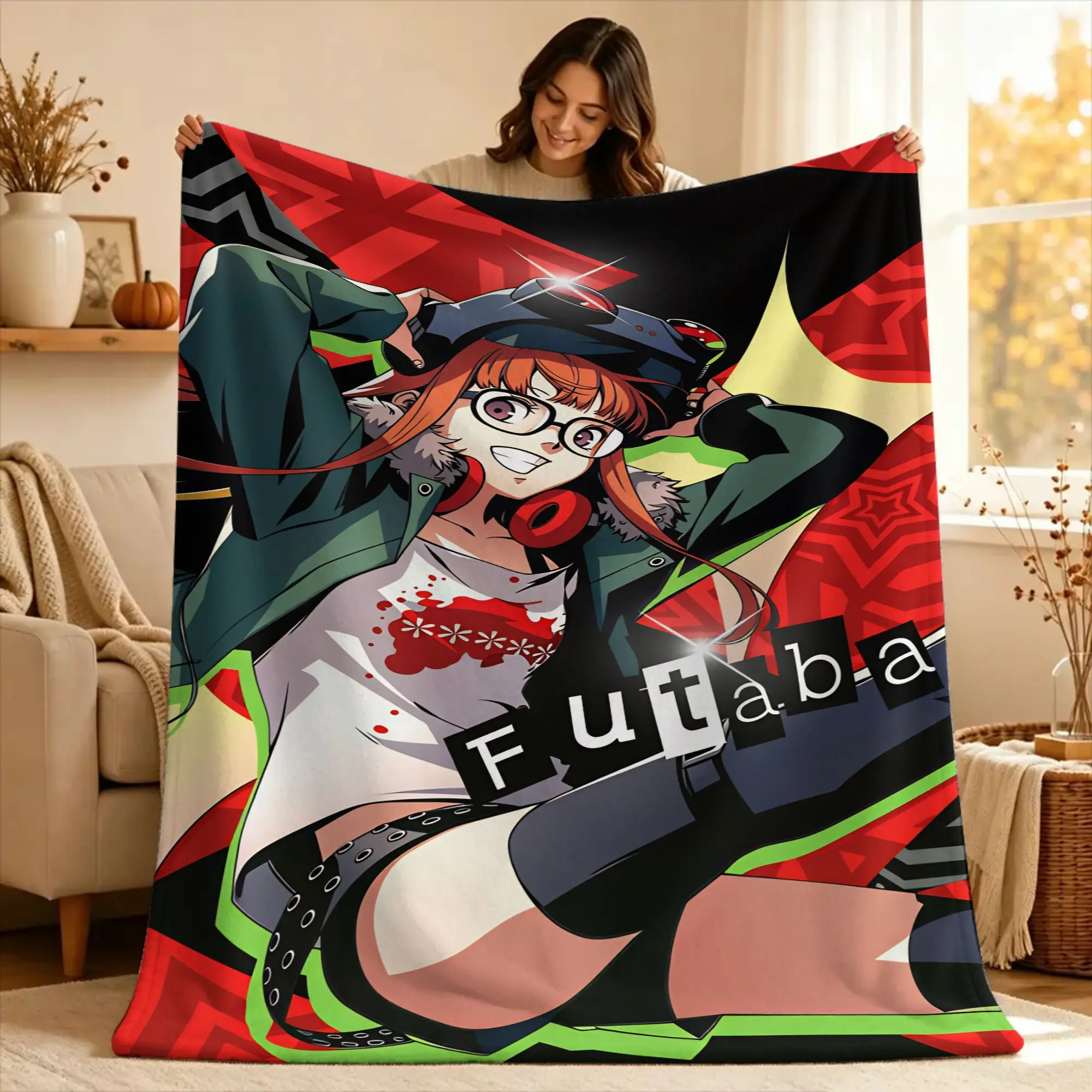 P5 Futaba Sakura Joker Warm Blankets  Students Plush Throw Blanket Funny Couch Chair Flannel Bedspread Sofa Bed Cover