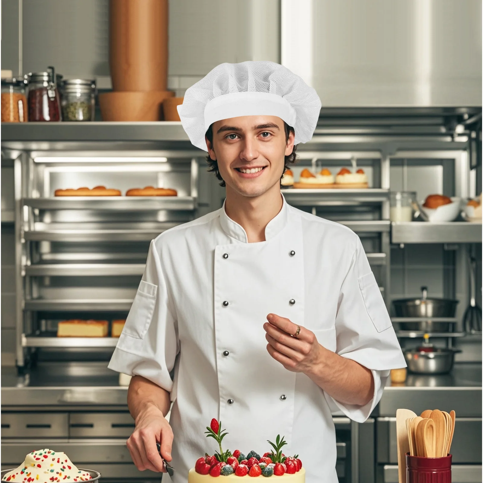 2 pièces chapeau de Chef cuisine respirant maille élastique casquettes de cuisine unisexe Service alimentaire chapeau de travail réutilisable lavable casquettes de Service alimentaire