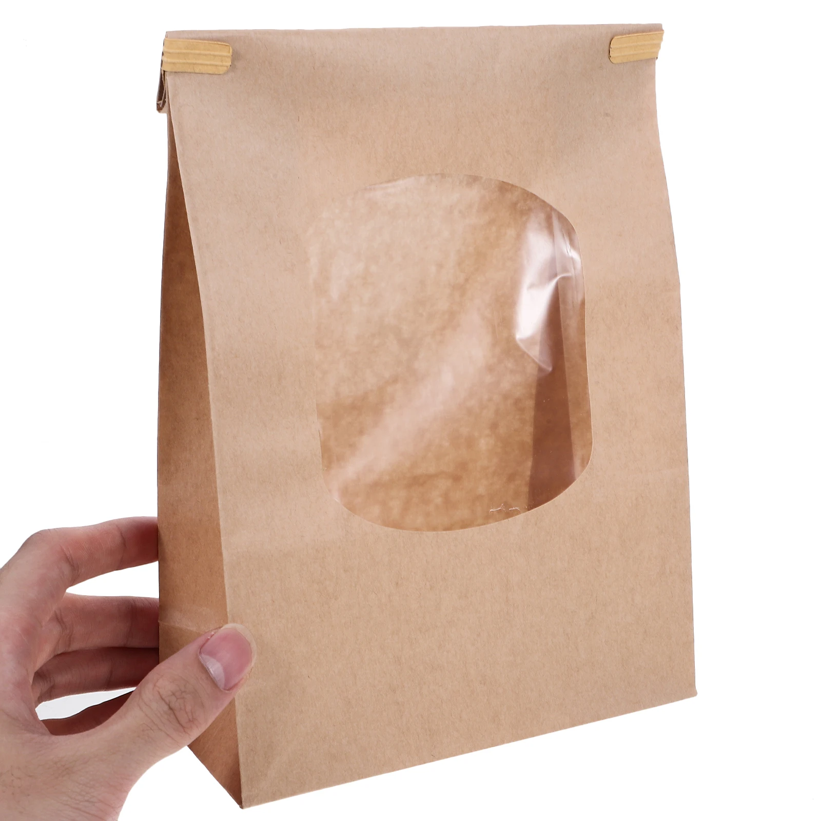 

50Pcs Transparent Window Bread Bags Anti-Oil Kraft Paper Packaging for Cakes Pastries Snacks Home Kitchen and Professional Use