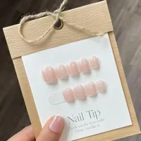 10Pcs Pure Color Handmade Short False Nail with Glue Press On Nails Full Cover French Round Head Manicure Wearable Nail Tips Art