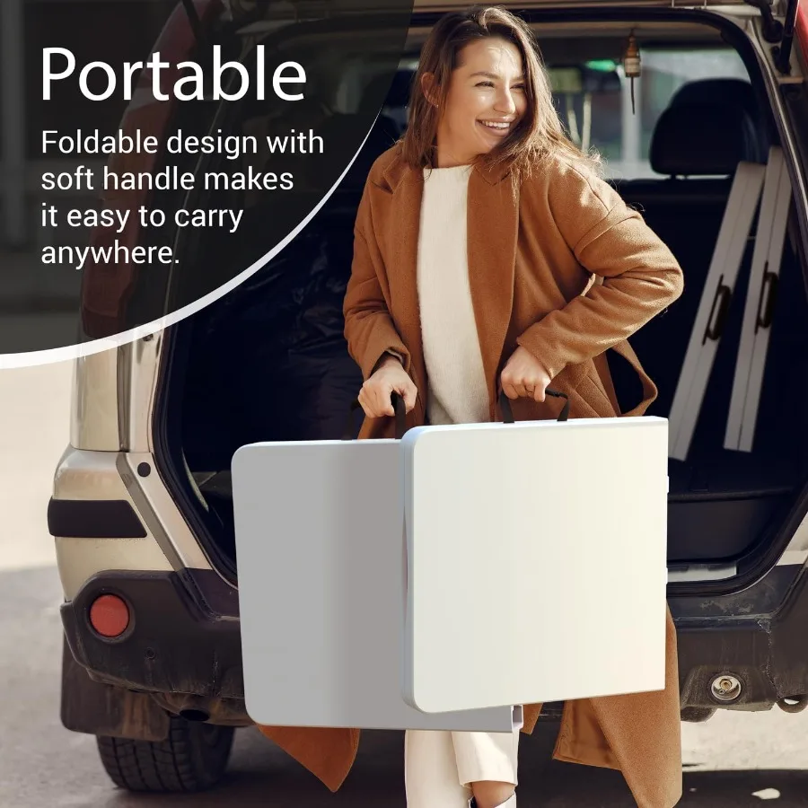 10 عبوات من طاولة قابلة للطي بطول 4 أقدام مع مقبض مدمج وأرجل فولاذية طاولة محمولة شديدة التحمل لحفلات الطعام وحفلات الزفاف P