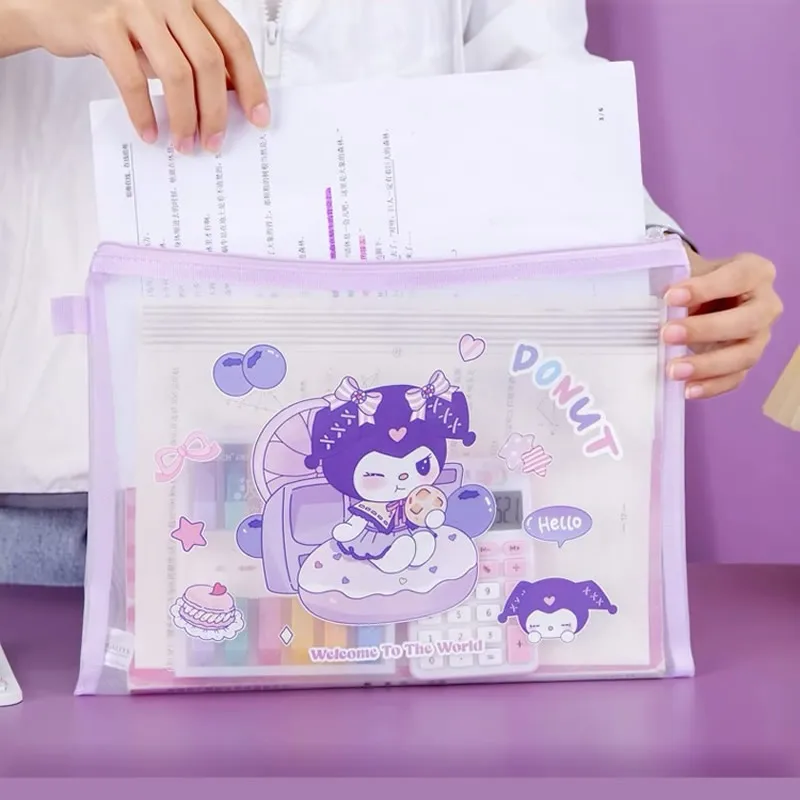 Kawaii Sanrio A5 Mesh Rits Opbergzakje Melodie Kuromi Cinnamoroll Document Tas Student Briefpapier Organisator Schoolbenodigdheden