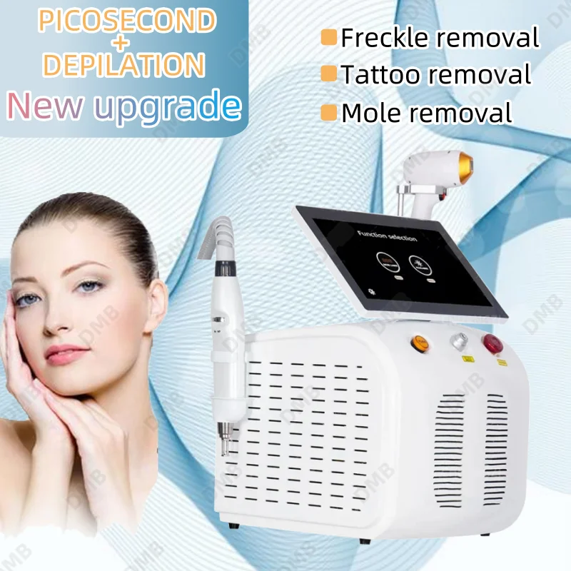 

2 In 1 Portable 808nm Diode Laser + Picosecond Laser Machine For Professional Hair Removal Skin Cosmetic Tattoo/Pigment Removal