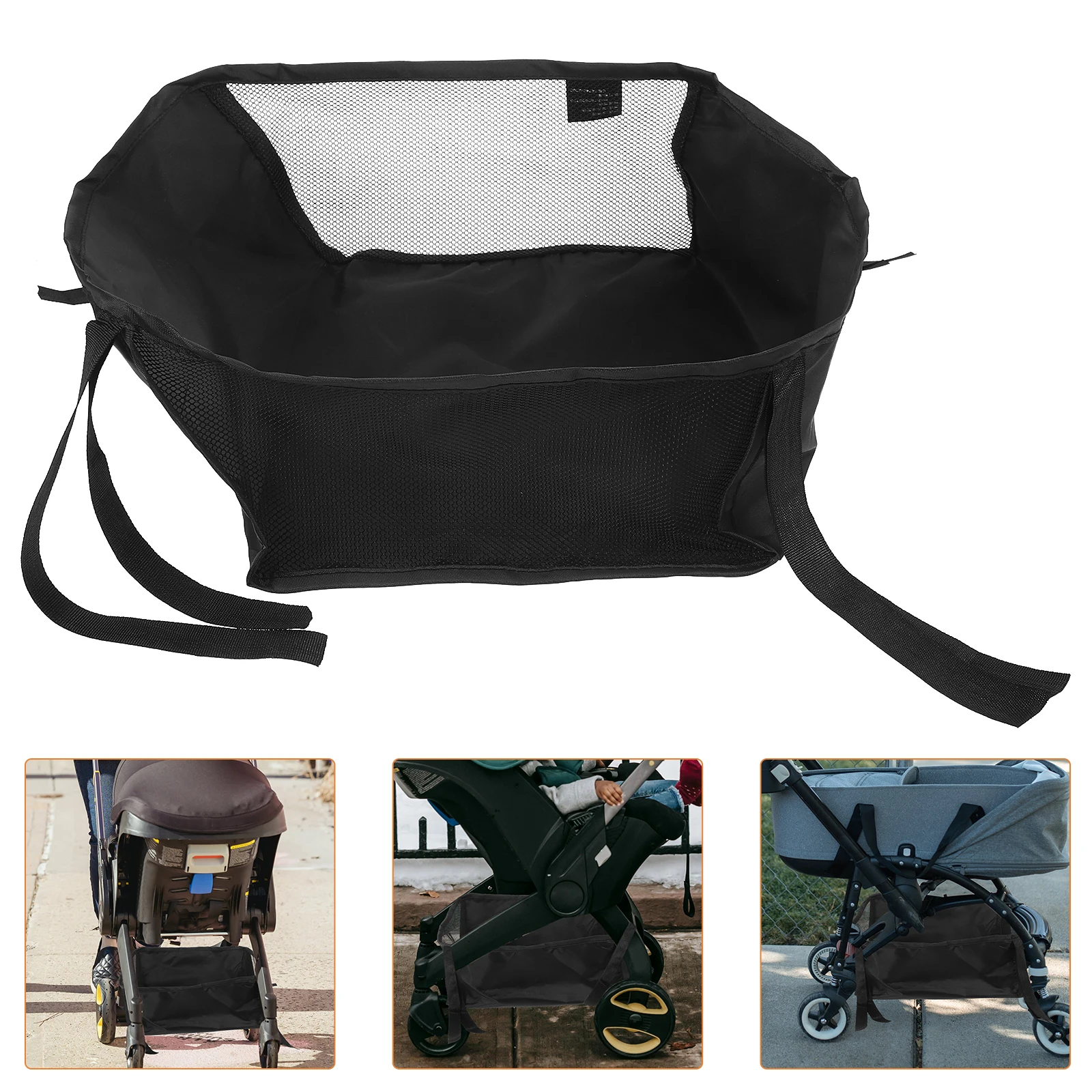 

Universal Baby Stroller Bottom Organizer Bag Sturdy Storage Pouch For Diapers Bottles Easy Install Travel Shopping Safe Material