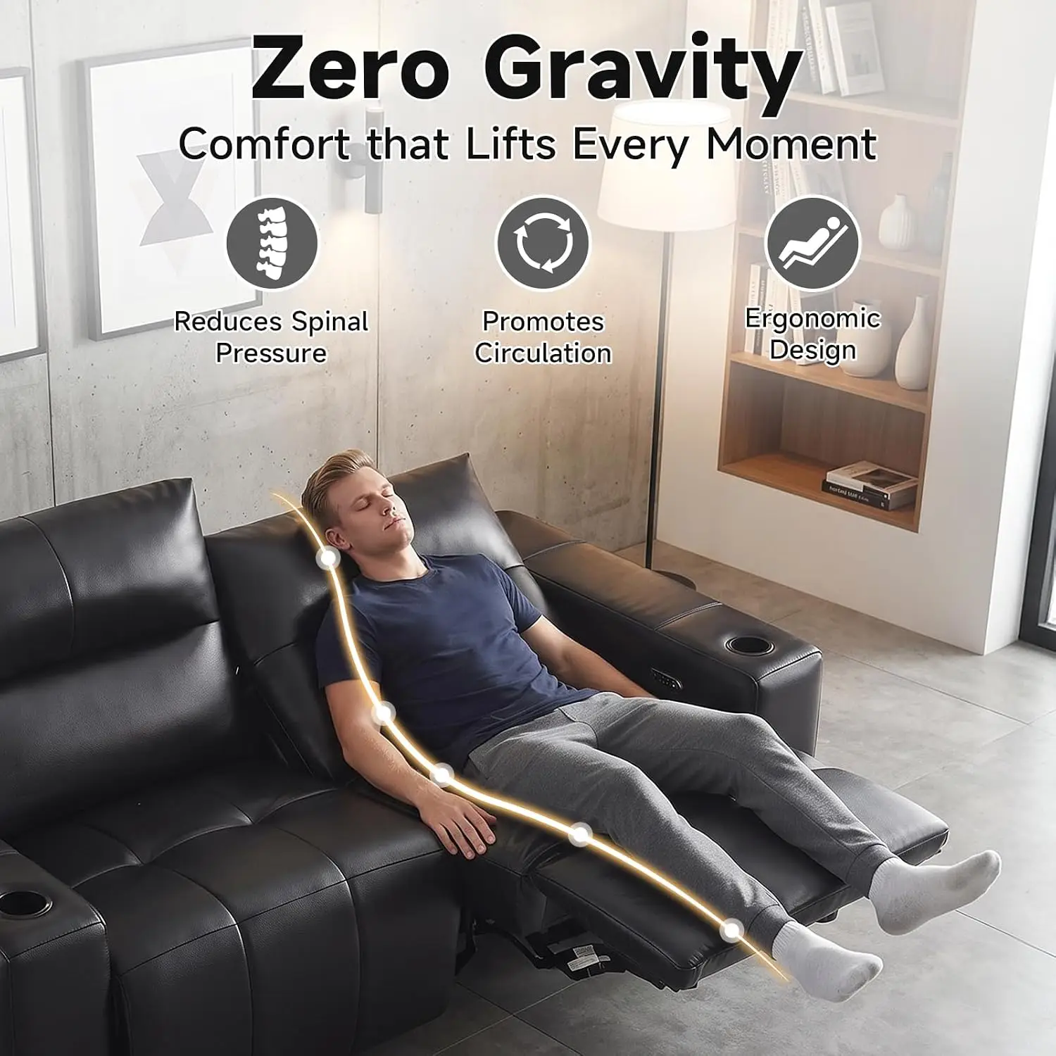 Power Reclining Loveseat Zero Gravity Genuine Leather USB Port Living Room 88