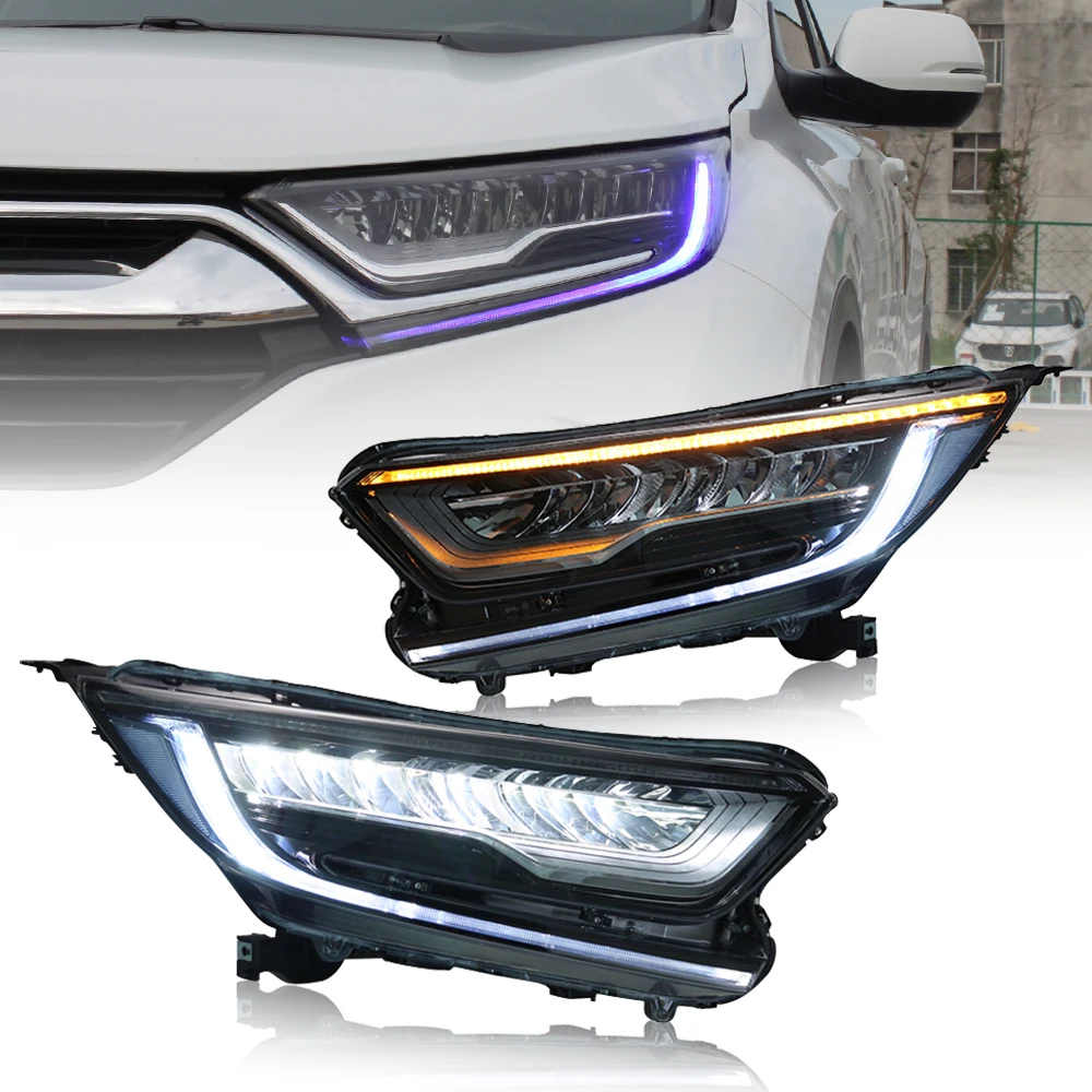 Headlights For Honda CRV 2015-2018 LED Headlamps Projector Assembly Car Apartment Start-up Animation with a Splash of Blue