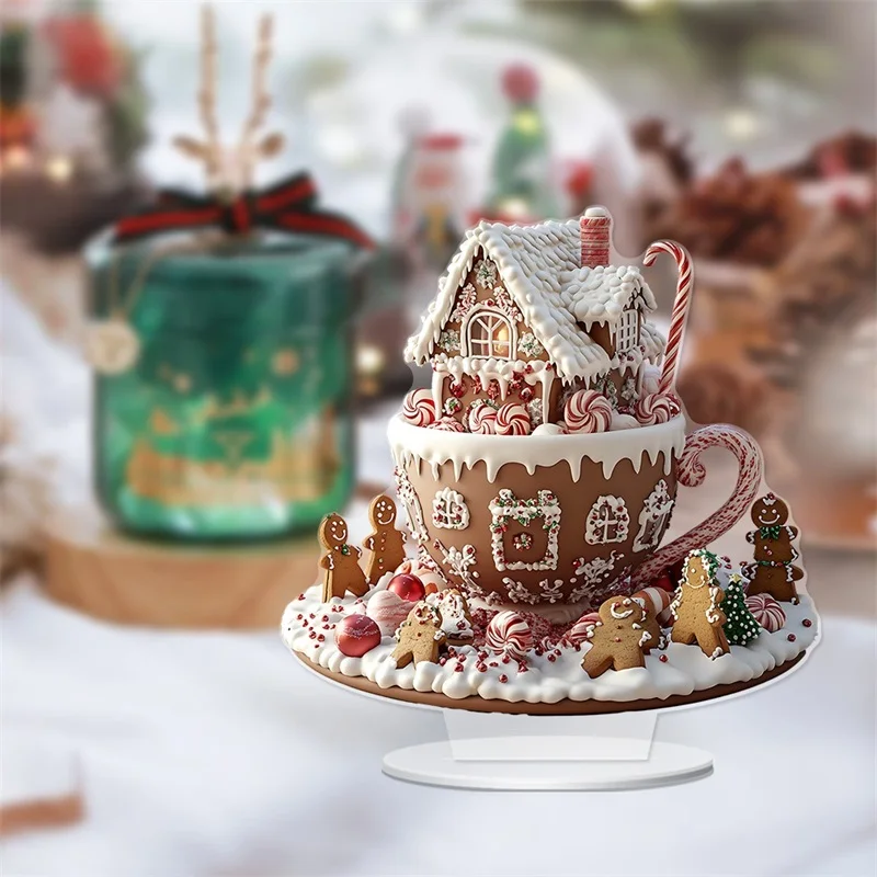 Christmas Gingerbread House Ornament Cute Village Statue Ornaments Tabletop Decorations for Home