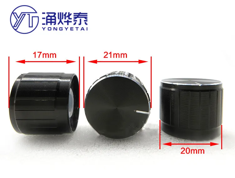 YYT 5PCS Aluminum alloy black Silver and white bright edge 21*17MM potentiometer knob cap encoder D-hole half shaft