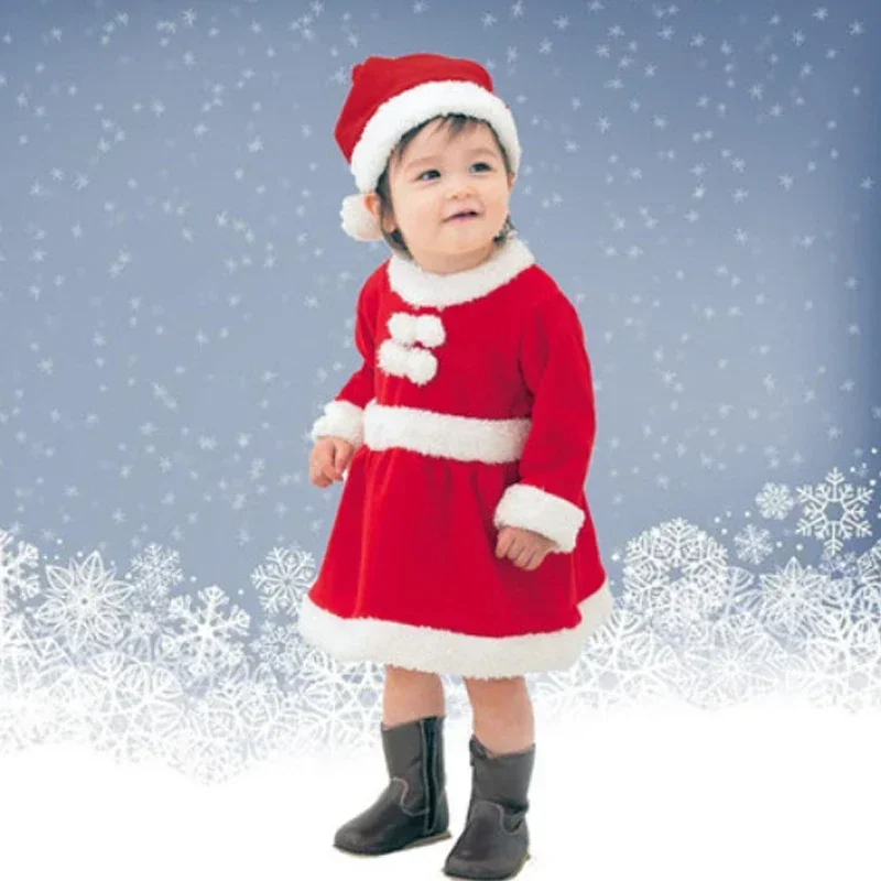 2025 Hot Christmas Toddler Kids Baby Girls Dress Ruffles Bow Long Sleeve Dresses For Girl Boy Clothes Xmas Costumes