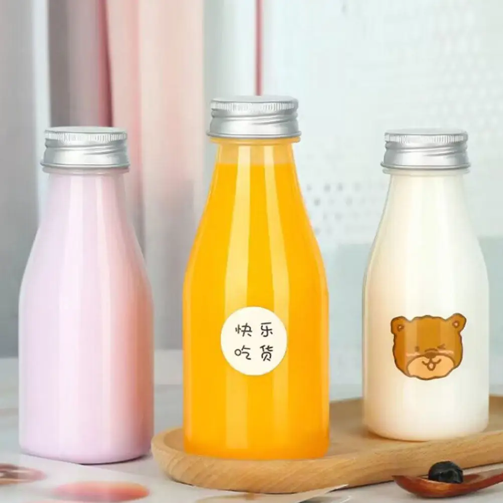 

10Pcs Plastic Milk Bottles with Tight Fit Lids Portable Drink Bottles for School Work Pool Hiking Reusable Transparent Yogurt