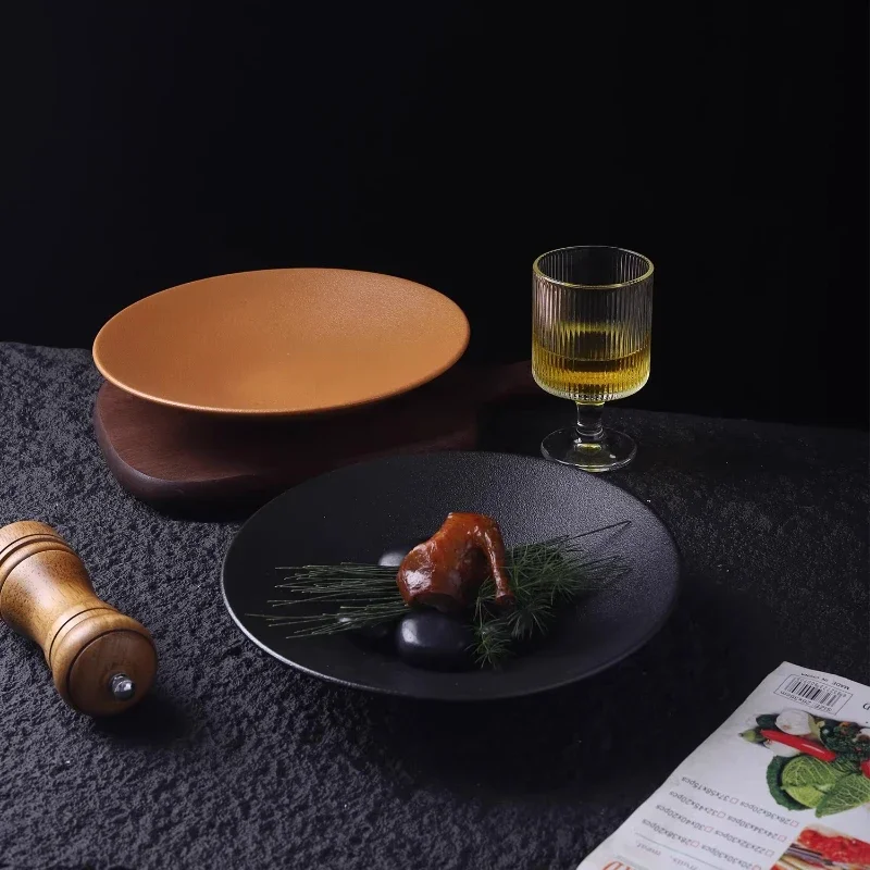 Retro Coarse Pottery Plate Restaurant Thick Soup Plate Pasta Dish Dessert Salad Plate Serving Plates Molecular Cuisine Tableware