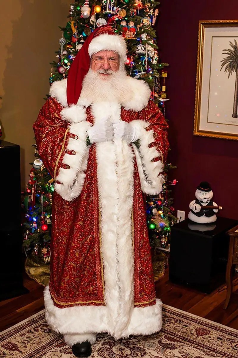 Deluxe Weihnachtsmann Kostüm Mann Jacke Weste Hose Hut Anzug Vintage Saint Nicholas Herren Weihnachtsuniform Weihnachtsmann Outfits