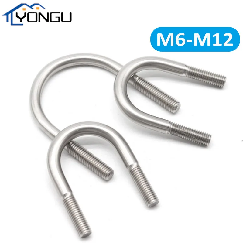 U-Bolts M6 M8 M10 M12 304 Stainless Steel U-shaped Screws Round Bend Clamp U Bolt Hoop Screws For Clip Fixing Jockey Pipe