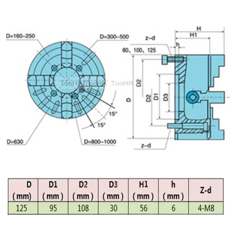 4つのジョーを備えた小さな木工旋盤,K72-125,125mm,精密鋼