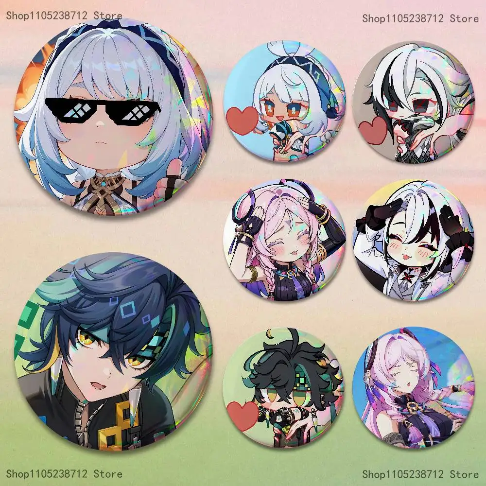 

G-Genshin Impact Characters Badge on Backpack Clothes decoration Tinplate Round Brooch Funny Custom Gifts for Friend