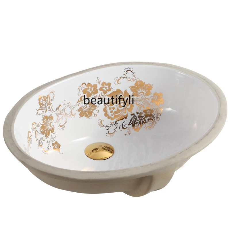 Drop-in Sink Washbasin Embedded Ceramic Wash Basin New Chinese Style Inter-Platform Basin Bathroom Small Size Oval Basin