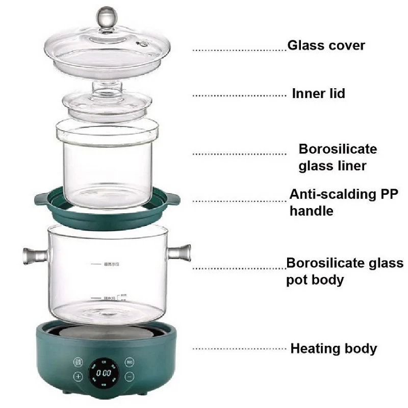 Pote de saúde automático de vidro, 110v/220v, à prova d'água, guisado, reserva de 1,5l, ninho de pássaro, copo de saúde, bule multifuncional, 220v