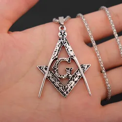 AG Freemasonry Logo Pendant Necklace Men's Fashion Metal Accessories Chain On The Neck Retro Party Jewelry Cool Stuff