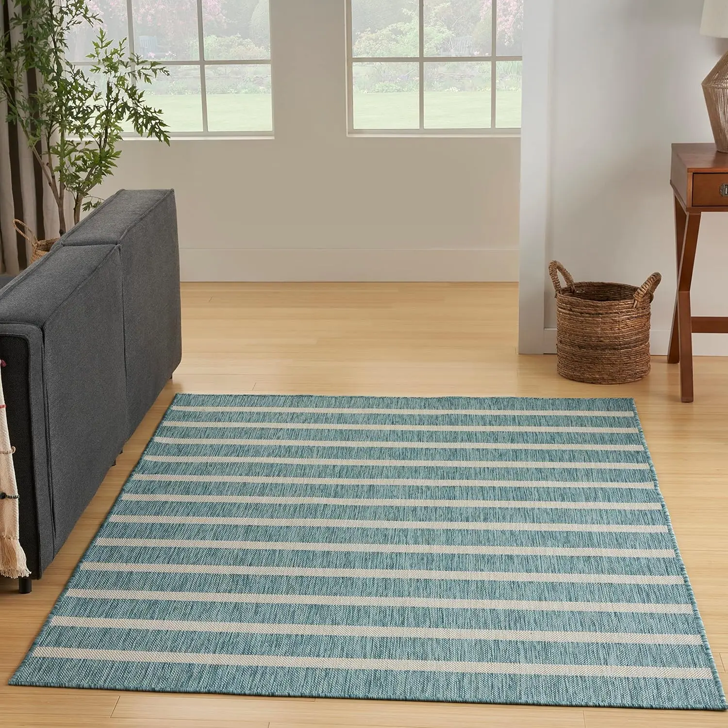 

Positano Indoor/Outdoor Aqua Ivory 4' X 6' Area -Rug, Easy -Cleaning, Non Shedding, Bed Room, Living Room, Dining Room, Deck,