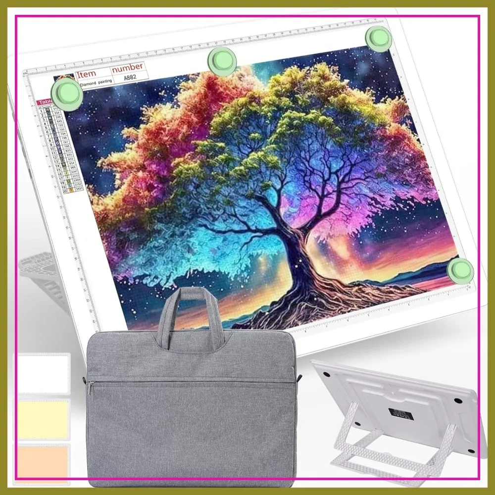

Rechargeable A3 Light Pad with Stand & Bag, Magnetic Tracing Light Box for Drawing, Diamond Art Light Board with Side Button, Super Bright Light Table for Diamond Painting