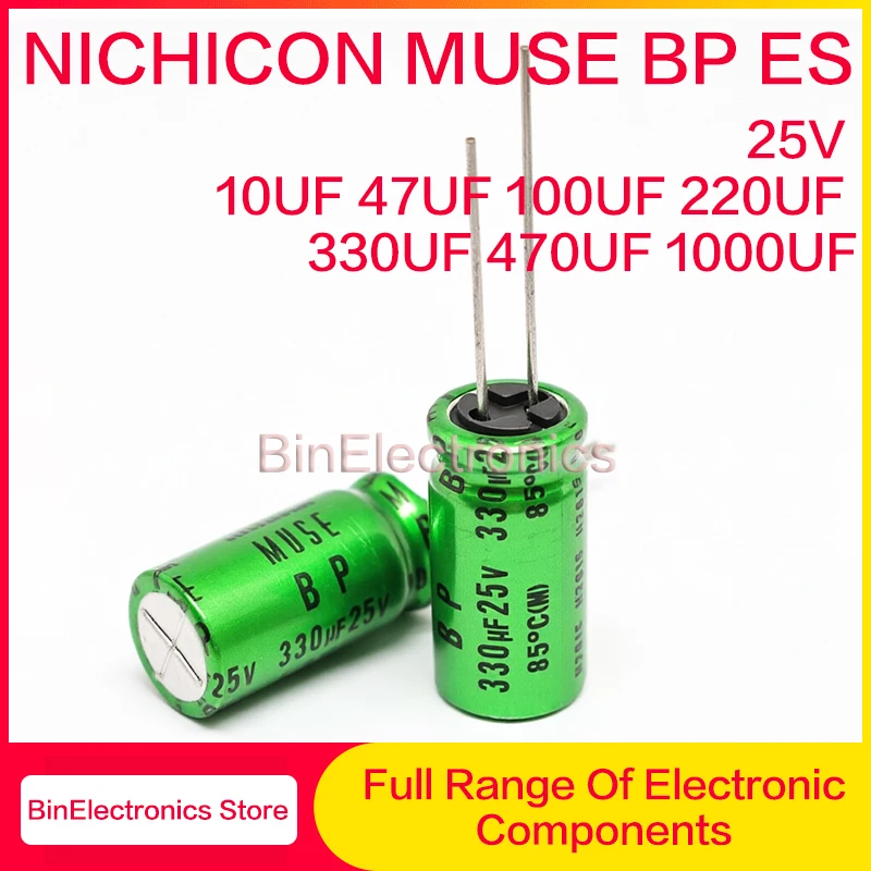 10Pcs/Lot Nichicon MUSE BP ES Series 330UF25V 25V10UF 25V47UF 25V100UF 25V220UF 25V330UF 25V470UF 25V1000UF HiFi Audio Capacitor