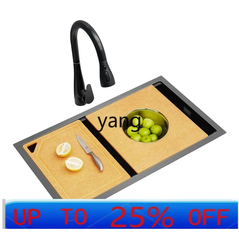 

yjq Kitchen Nano Meteorite Embossed Sink Large Single Sink Vegetable Basin Set
