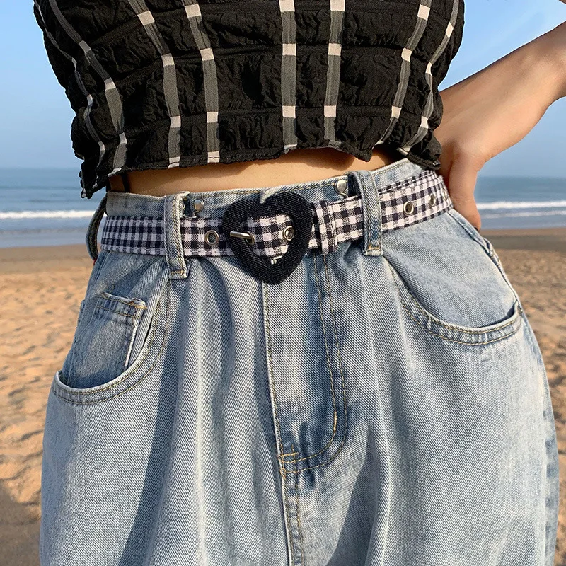 Heart Denim Belt For Women Love Buckle New All-Match Jeans Belts Ladies Pink Fabric Strap Female Personality Dress Waistband