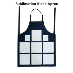 Sublimation Blank Linen 9 Photo Panel Kitchen Cooking Adults Aprons for Custom Logo Personalized  Printed Christmas