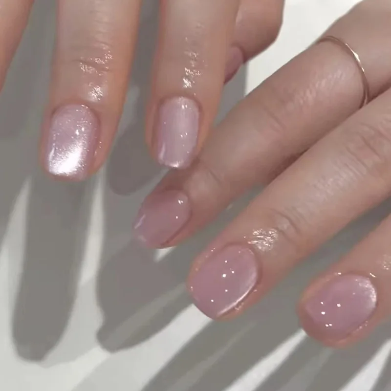 24 pçs curto falso prego cor nude quadrado redondo conjuntos de unhas imprensa em simples francês reutilizável unhas falsas com cola geléia manicure