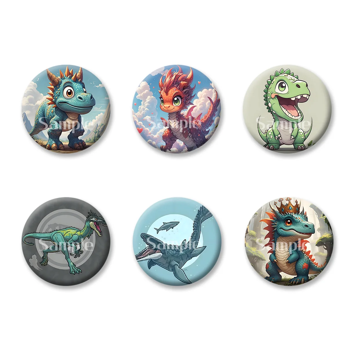 

Dinosaur World T. rex Cute Anime Cartoon Flash Badge Keychains Makeup Mirror Fridge Magnet ACG Goods Game Peripherals Toy Gift