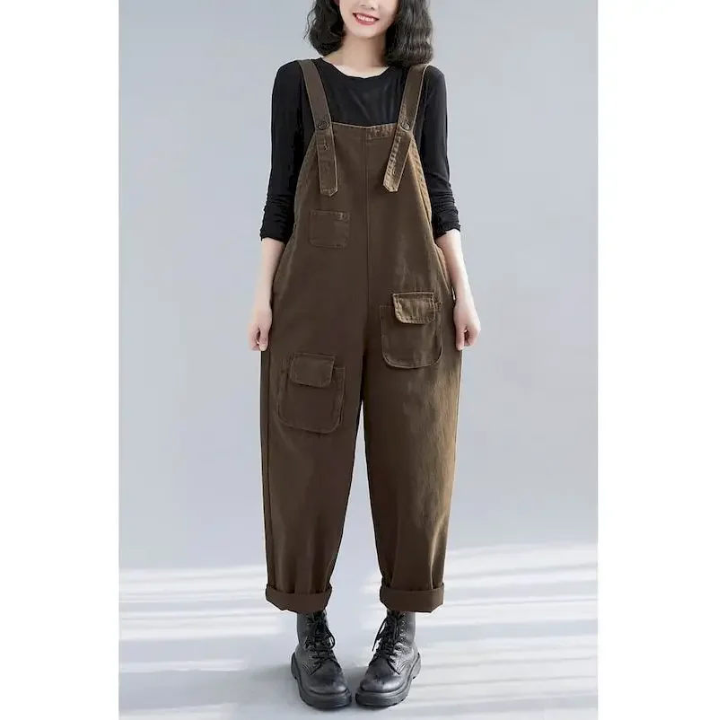 

Denim Jumpsuits for Women Loose Korean Fashion Harajuku Straight Pants One Piece Outfits Women Rompers Casual Vintage Playsuits