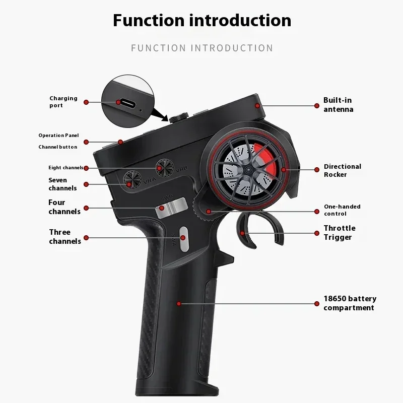 HOTRC CT-6B 8CH LCD Screen One-Hand Remote Control 2.4Ghz RC Transmitter with F-08A 8 Channel PWM Receiver Gyro for RC Car Boat