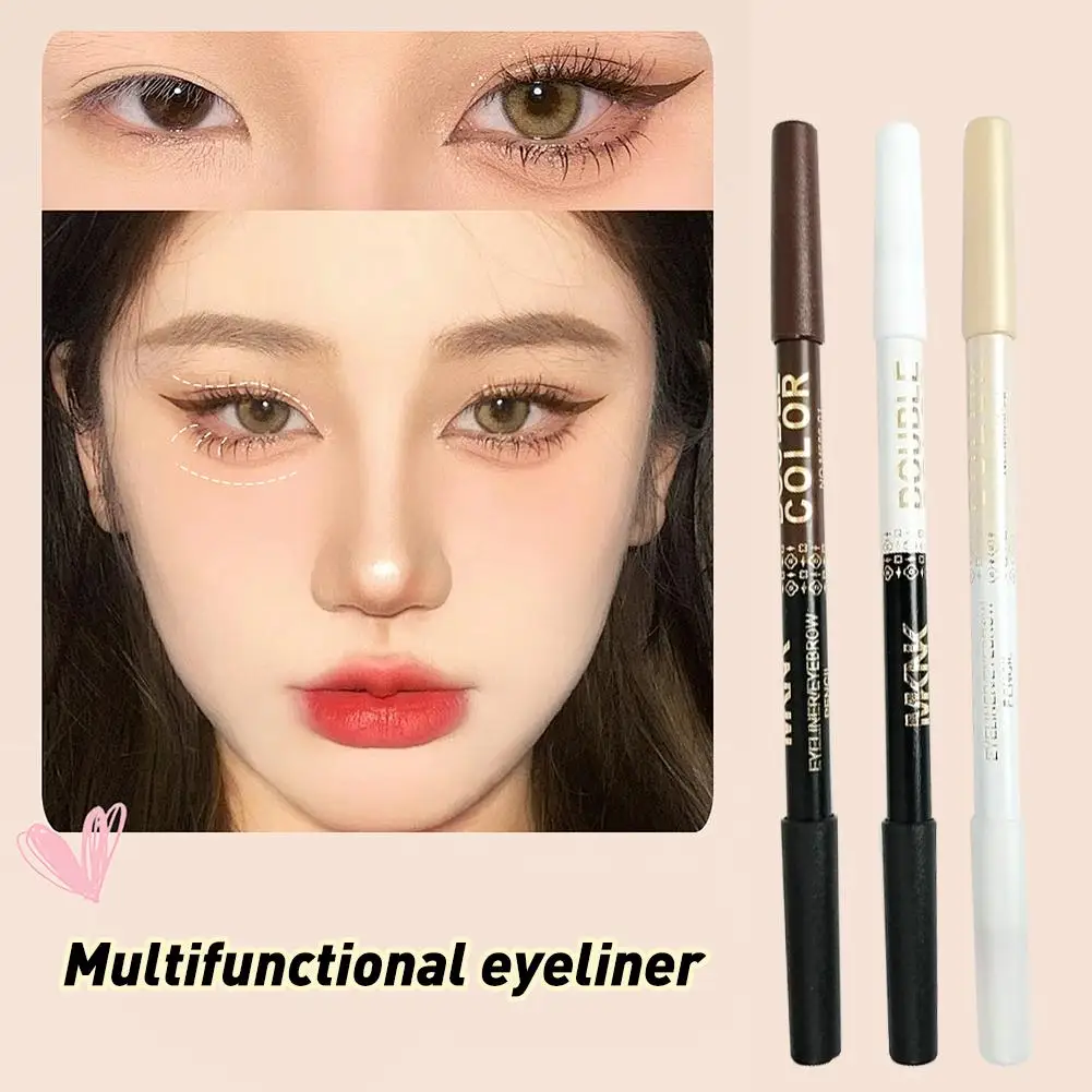 Eyeliner noir en bois à double usage, crayon à haute brillance pour sourcils, Non durable, éclaircissant, 3 bouches à soie blanches, bâton de maquillage, ombre 1 I L6Z3