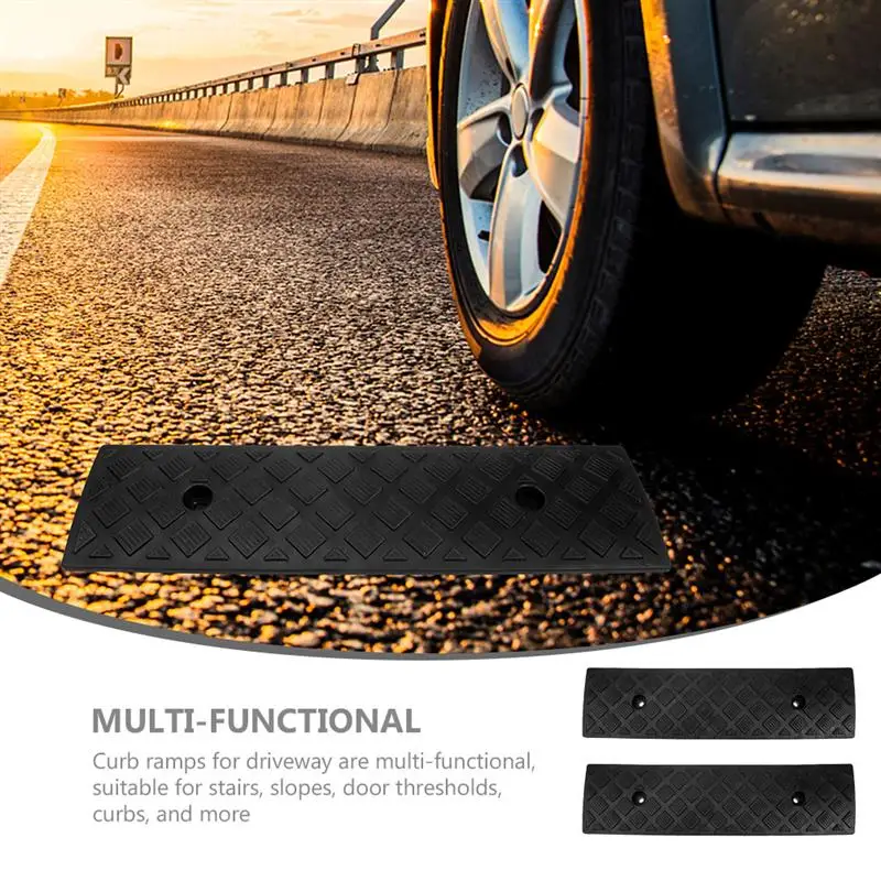 2pcs Rubber Car Curb Ramps Threshold Bridge Tracks Ramps for Driveway Sidewalk Motorcycle Pad Sidewalk Rubber Curb Ramps