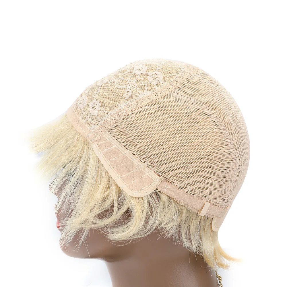 앞머리가 있는 짧은 직선 다채로운 픽시 컷 가발 150% 밀도 여성용 전체 기계 제작 가발 여름 데일리웨어