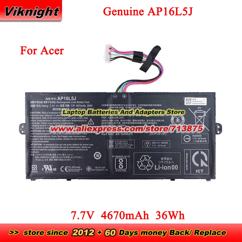 Genuine AP16L5J Battery AP16L8J for Acer Swift 5 SF514 SF514-52T Spin 1 SP111 SP111-32N TravelMate TMX514-51 7.7V 4670mAh 36Wh