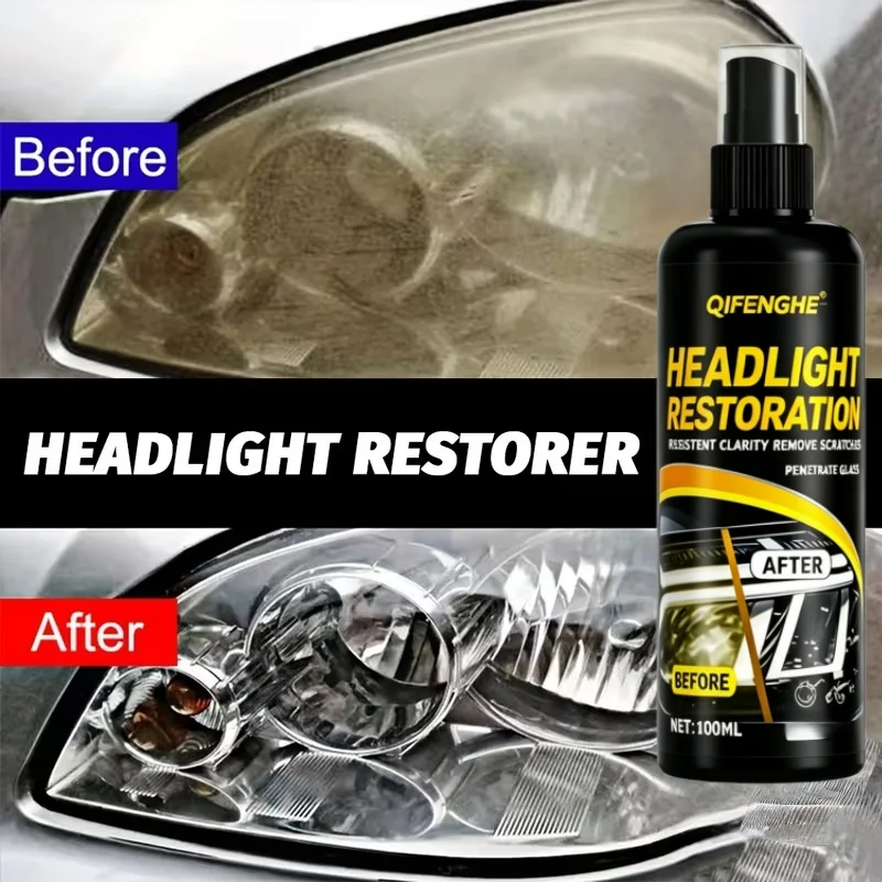 QIFENGHE Headlight Restoration Spray, Long-Lasting Clarity for Automotive Headlight Lenses