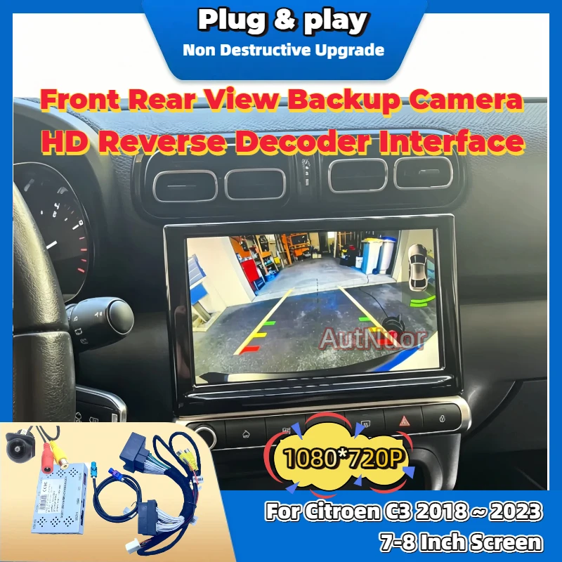 Kit de Câmera de Ré para Estacionamento Especial para Citroen C3 2018-2023, Tela Original de 7-8 Polegadas, Plug&Play, Câmera Frontal e Traseira HD, A