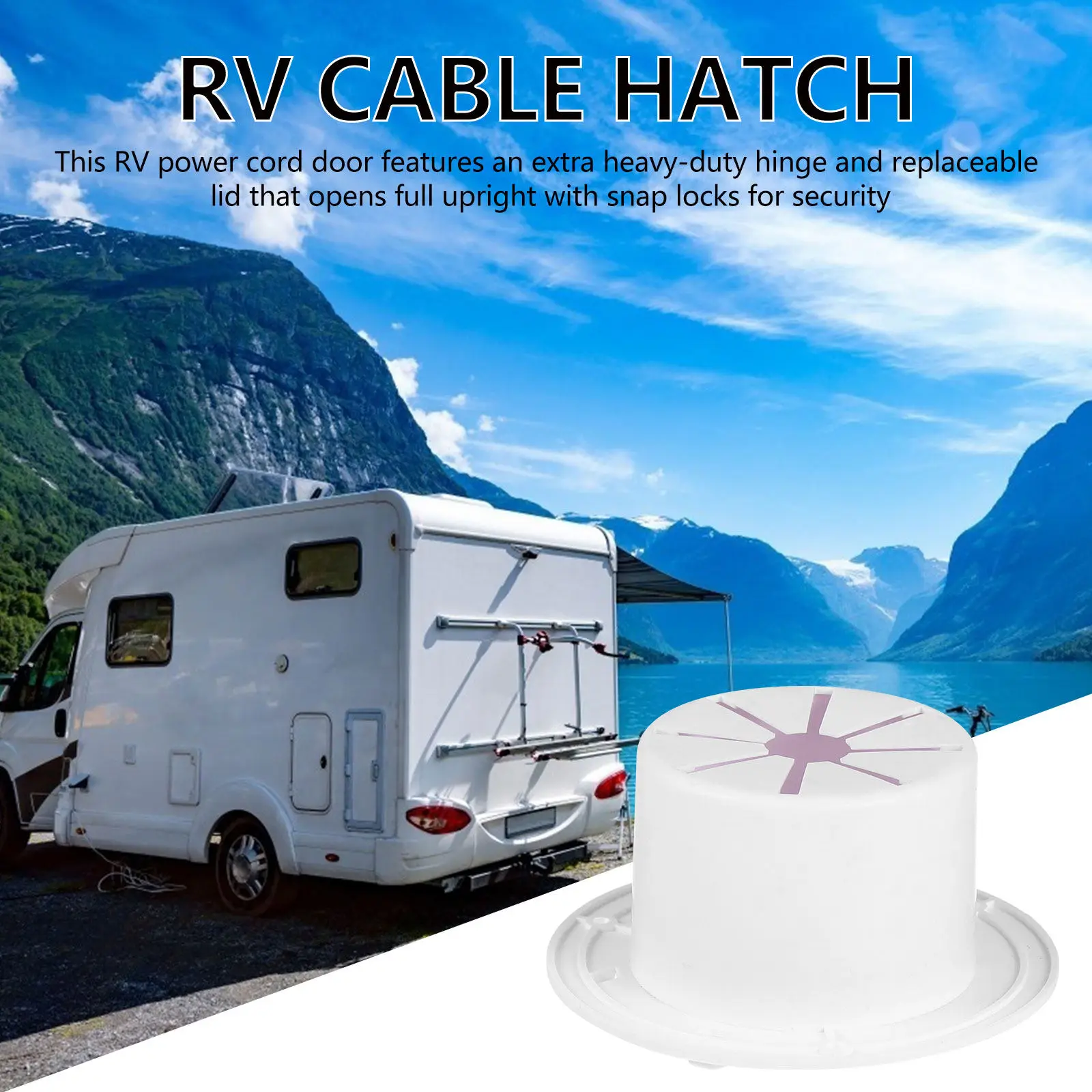 

Round Electric Cable Hatch Heavy Duty Hinge Snap Locks Full Upright Open Electrical Cord Cover Power Cord Hatch