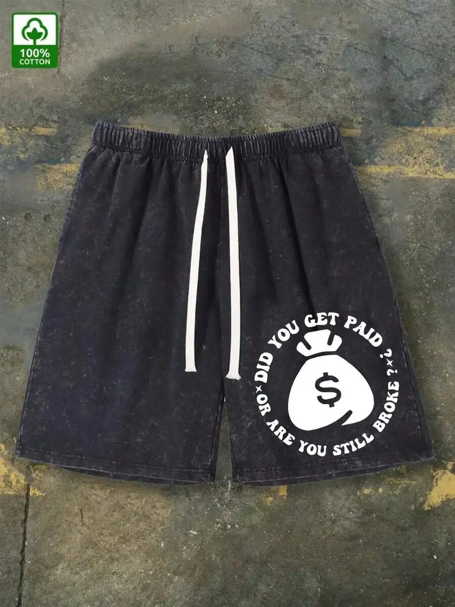 

Heavyweight 290g Cotton Washed Shorts Black Urban Streetwear Loose Fit Drawstring Waist Unisex