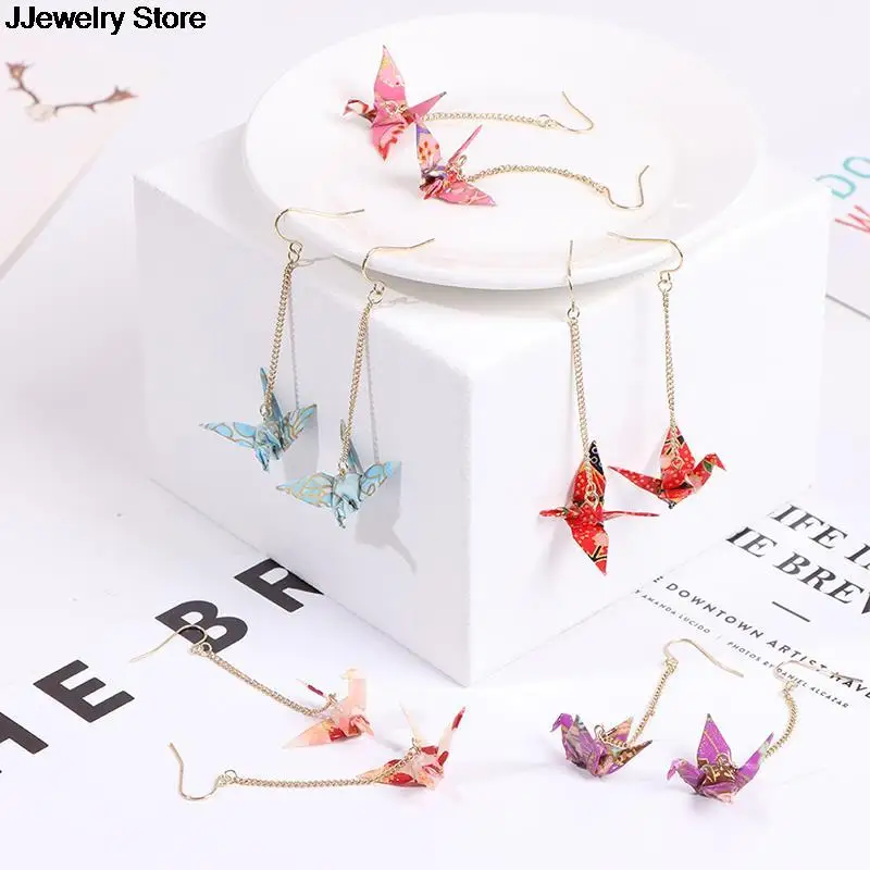 1 Pair Of Earrings Origami blings Bird Cranes Paper Earrings Red Romantic Crane Pendant Trendy Jewelry For Women Accessories HOT