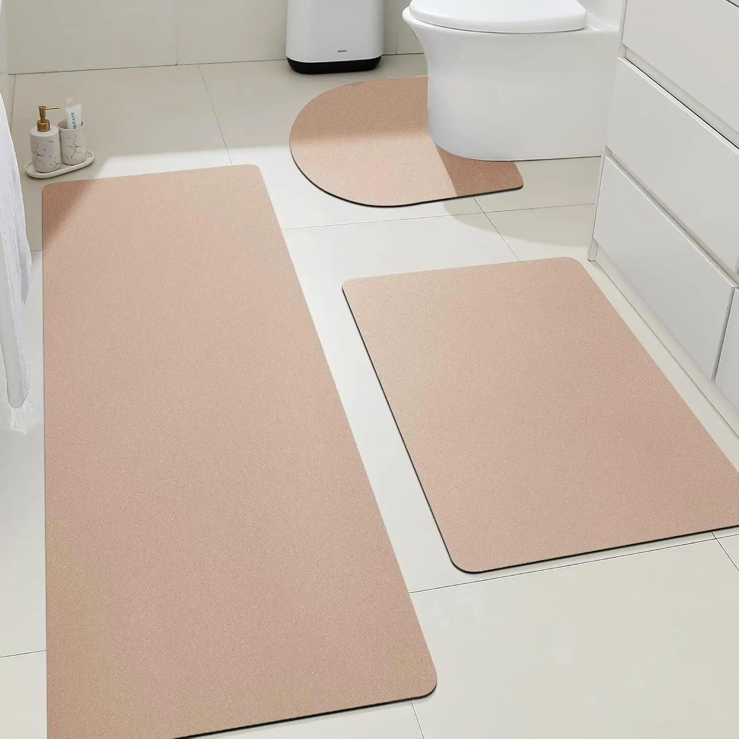 

Non-Slip Quick-Dry Bath Mat Set, Thin Rugs Fit Under Door, Machine Washable for Bathroom & Kitchen, Taupe 3-Piece