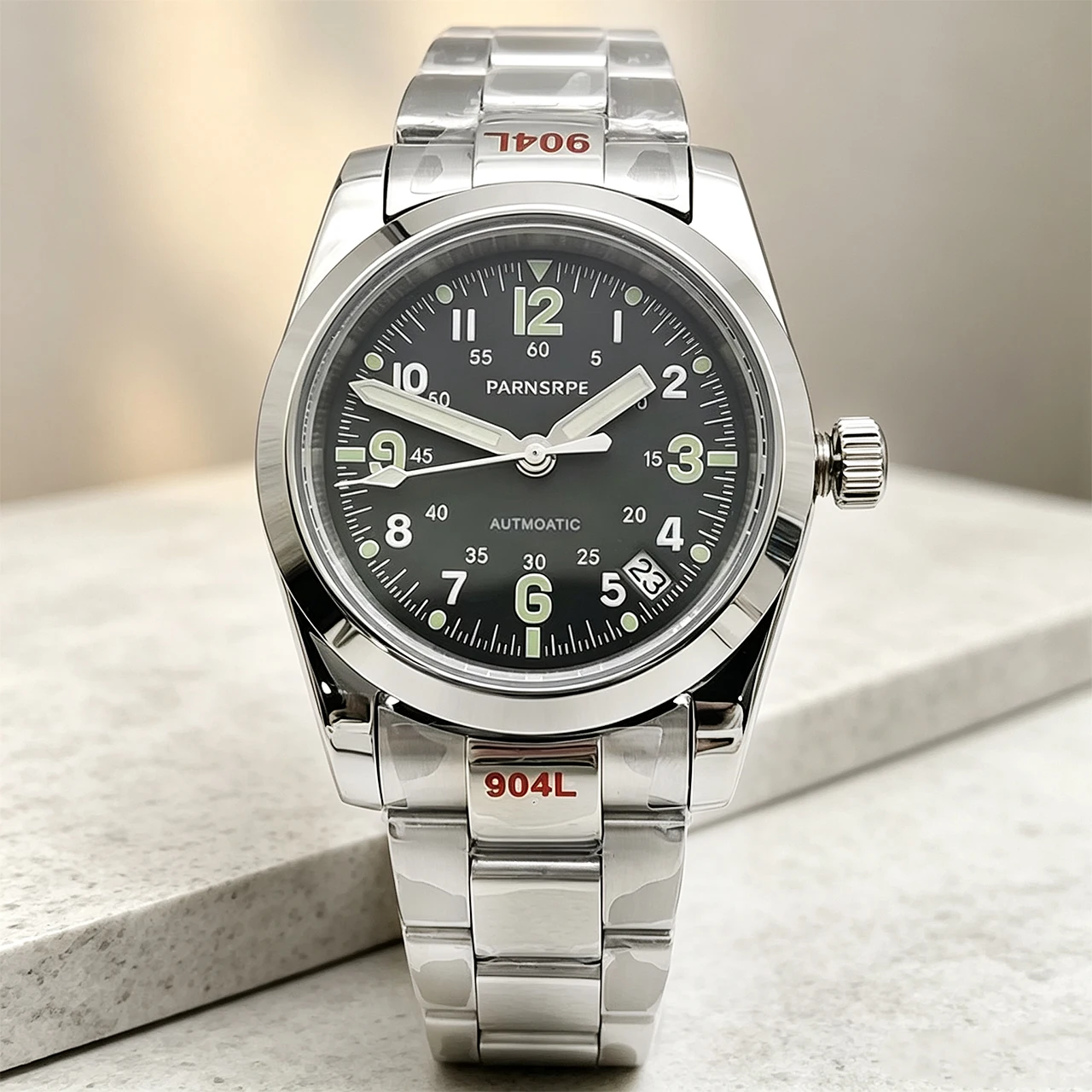 36mm 39mm NH35 Mechanical Watch, Numeric Luminous Dial Sapphire Crystal 5-Link Steel Bracelet Waterproof, Fashion Daily Watch