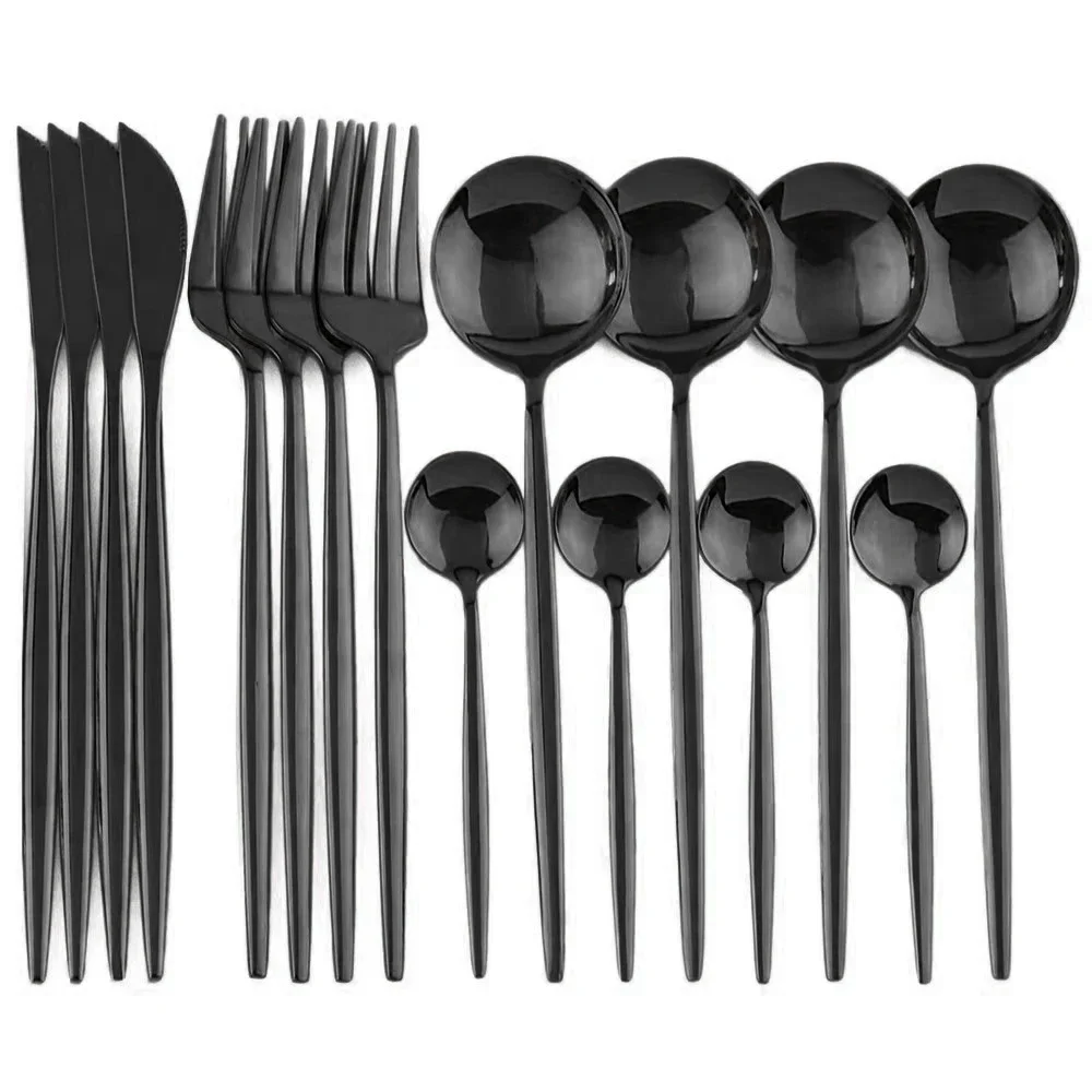 16Pcs/Set Tableware Dinnerware Set Luxury Black Cutlery Set Stainless Steel Fork Knife Teaspoon Dinner Kitchen Flatware Set