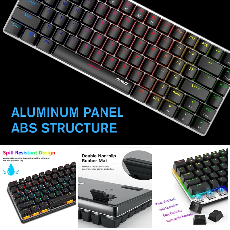 Imagem -04 - Teclas de Jogo Teclado Mecânico Rgb Retroiluminado Anti-fantasma Preto Azul Vermelho Interruptor com Fio Teclado para Tablet Desktop Gamer Ak33 82