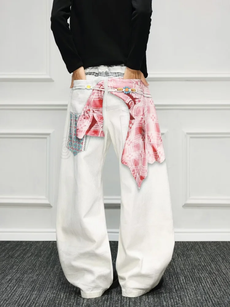 2025 Cyber Y2K Style 3D Digital Printed White Baggy Jeans Pants For Men Clothing Straight Streetwear Long Trousers Ropa Hombre