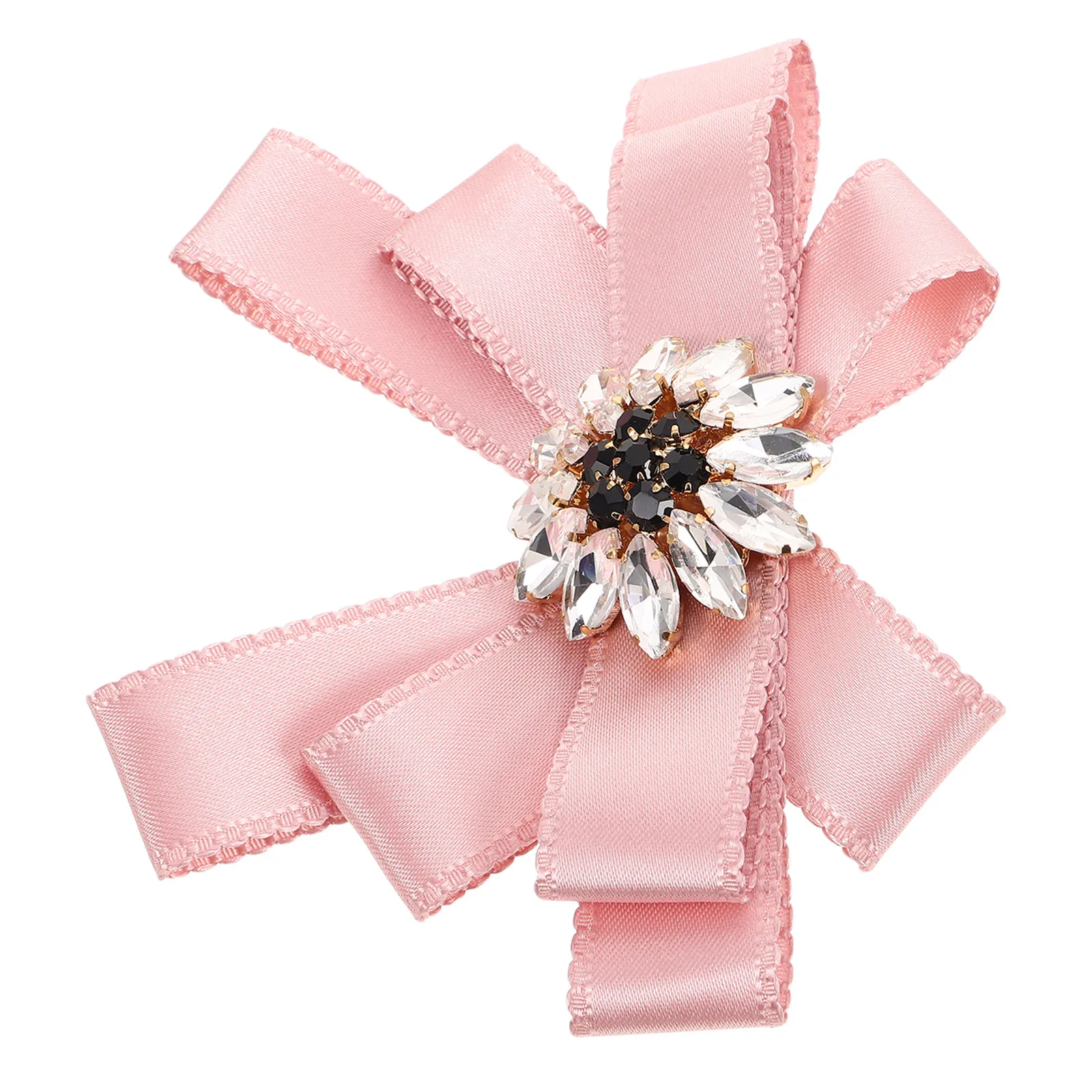 Bow Tie Pre Tied - Rhinestone Bowknot Brooch Pre-Tied Ribbon Pink