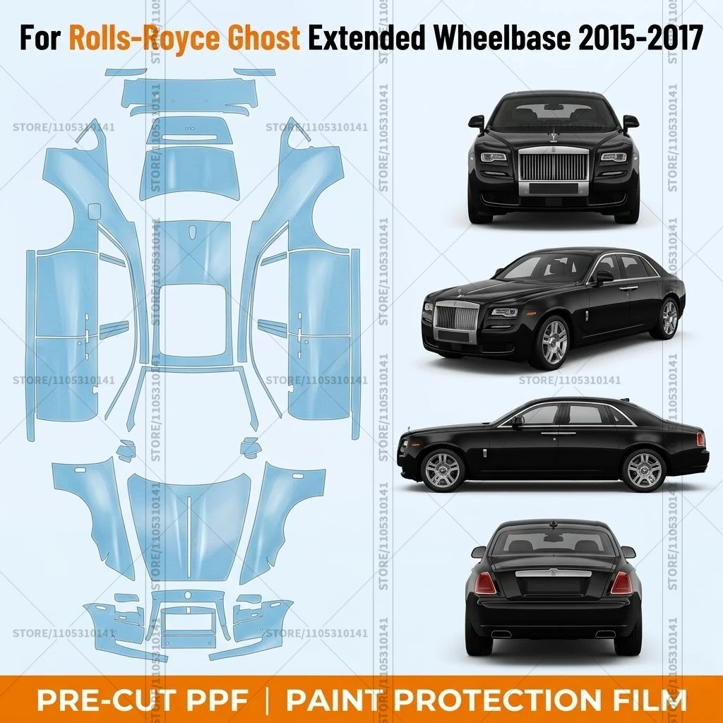 

Предварительно нарезанная прозрачная защитная пленка PPF для бампера, защитная пленка для автомобиля Rolls-Royce Ghost Extended Wheelbase 2015-2017