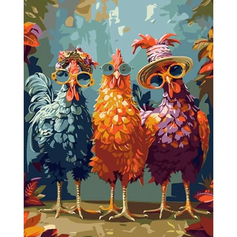 

Paint by Numbers Kit for Adults Beginners, Animal Digital Painting for Home Wall Decoration and Gifts, Abstract Rock Chicken Fr